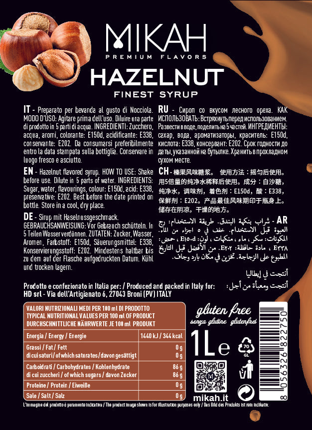 MIKAH Hazelnut Syrup - 1000ml